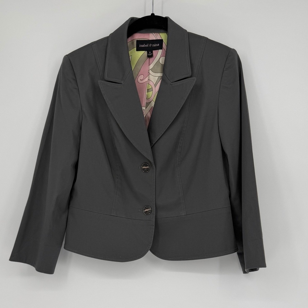 Isabel & Nina Womens Gray Cotton Blend Two Button Blazer Jacket Size 6